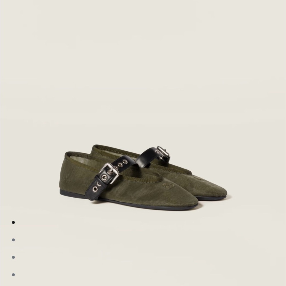 Green Miu Miu mesh  ballerina Flats with Black Strap
